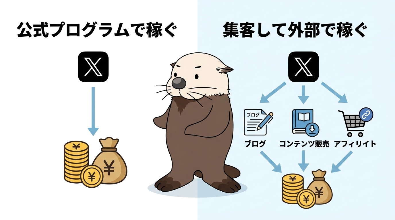 Xの稼ぎ方2つを比較した図解