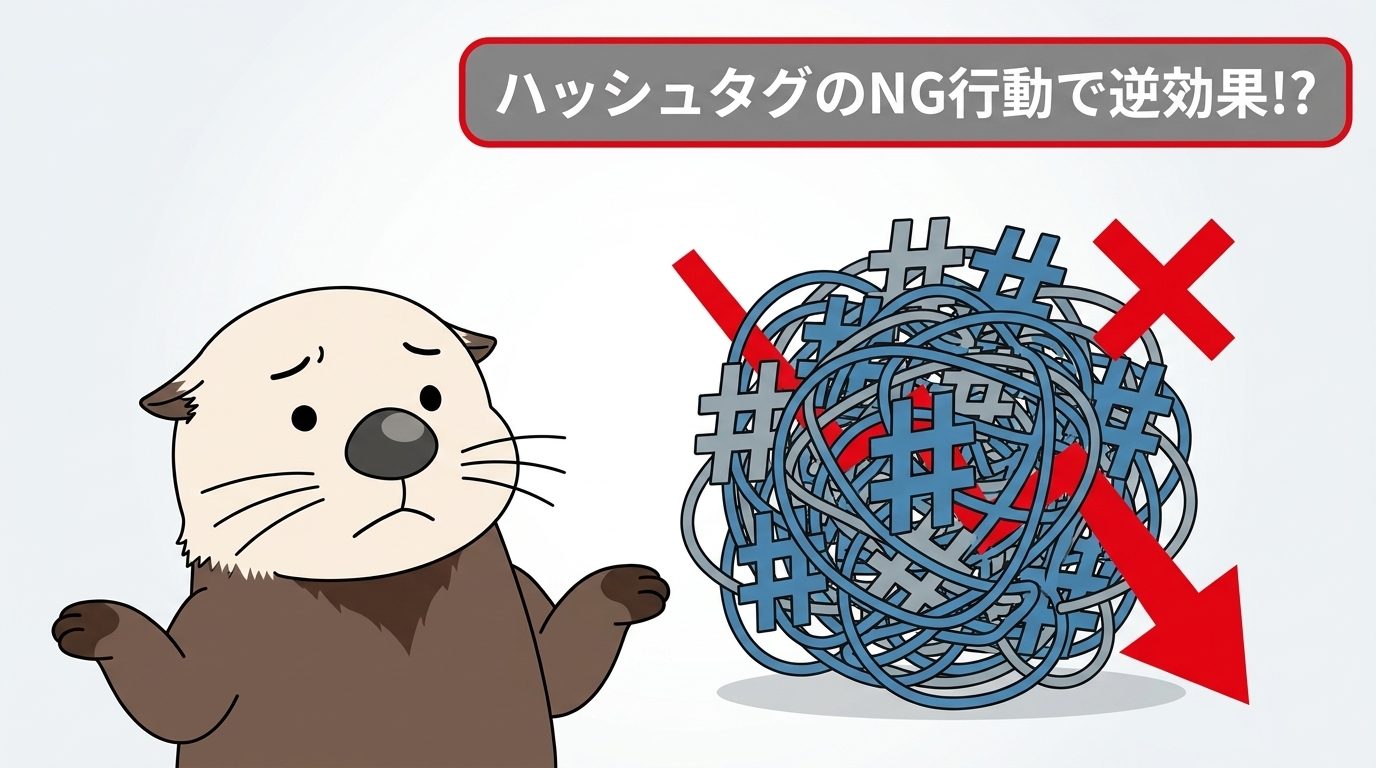 ラッコが解説する、ハッシュタグ利用で投稿が伸びない・逆効果になるNG行動の図解
