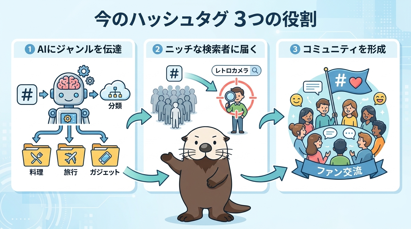 今のハッシュタグが持つ3つの役割の図解