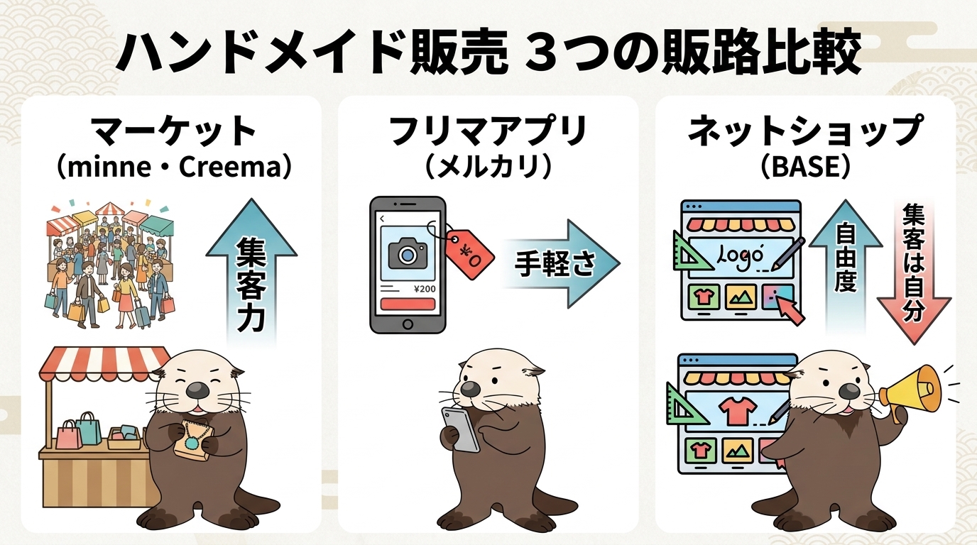 ハンドメイド販売の3つの販路の比較図