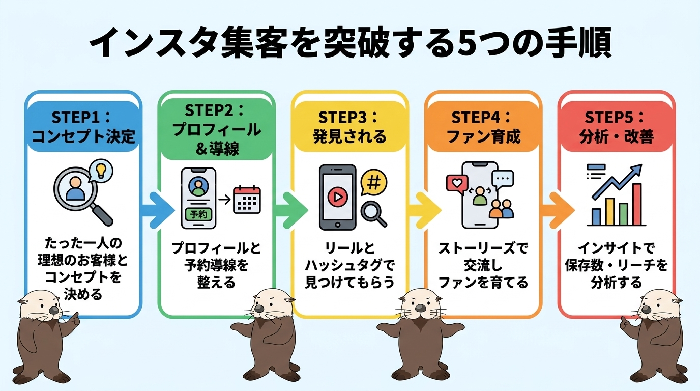 インスタ集客を突破する5つの手順の図解