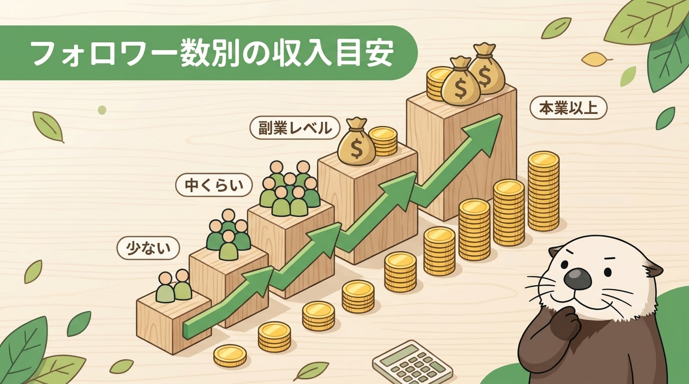 フォロワー数別の収入目安を示すイラスト