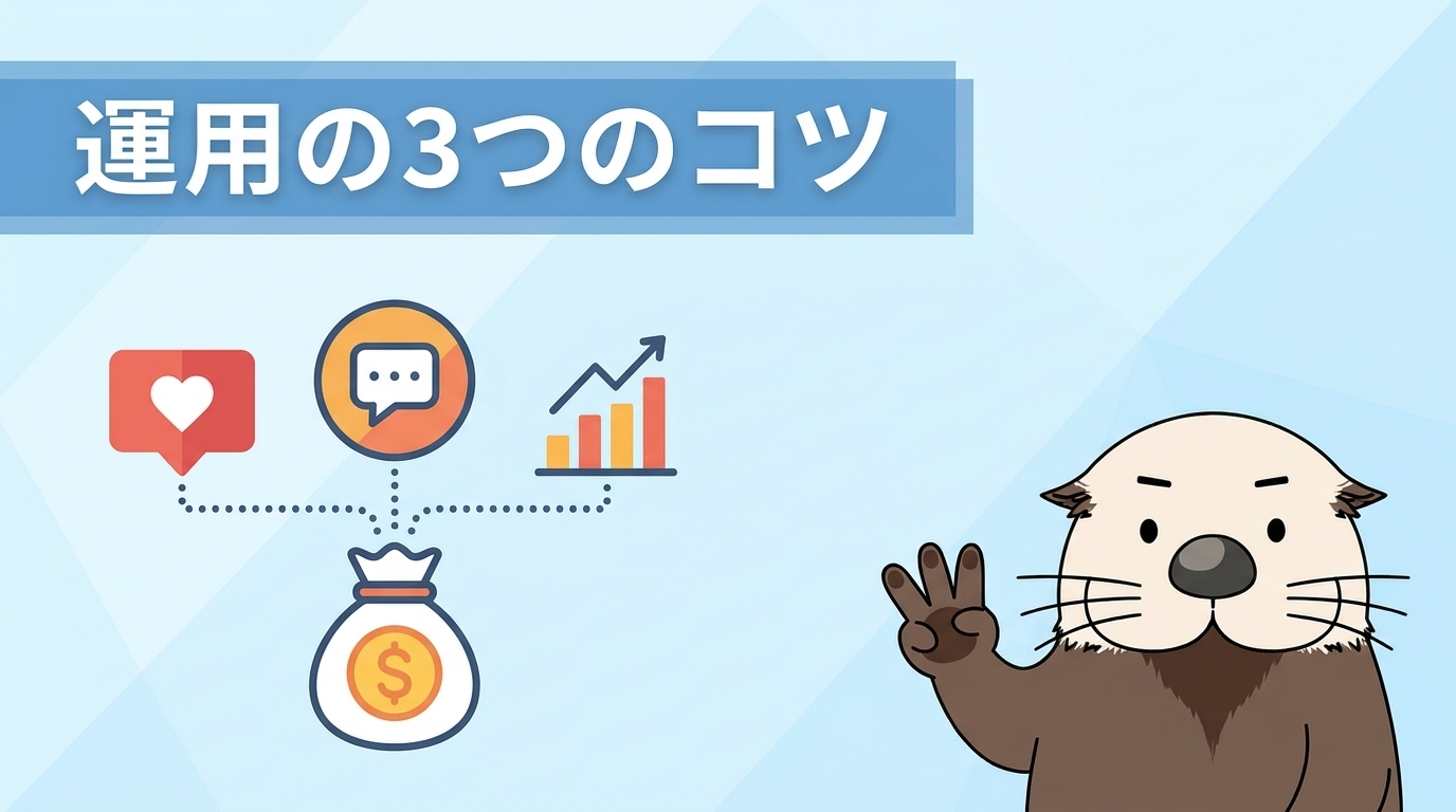 インスタ運用の3つのコツを示すイラスト