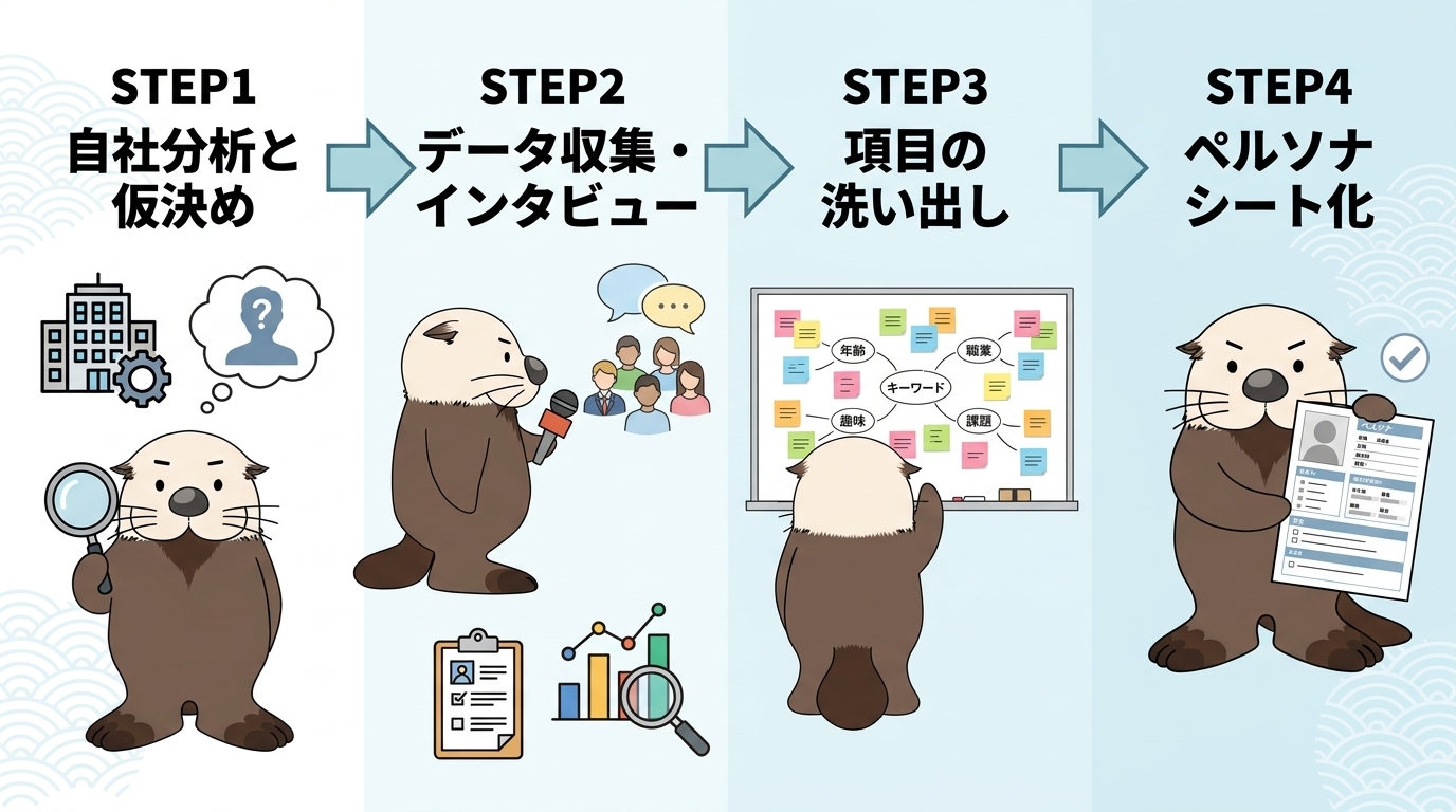 ペルソナ作成の4手順を示す図解