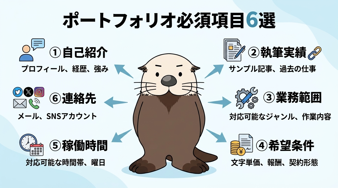 ポートフォリオに載せるべき必須項目6つの図解