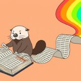 辞書から言葉カードを抜き出して文章を貼り替えるラッコ