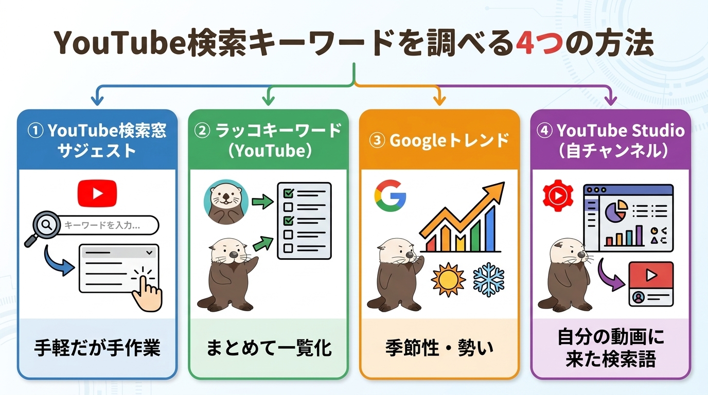 YouTubeで検索されるキーワードを調べる4つの方法
