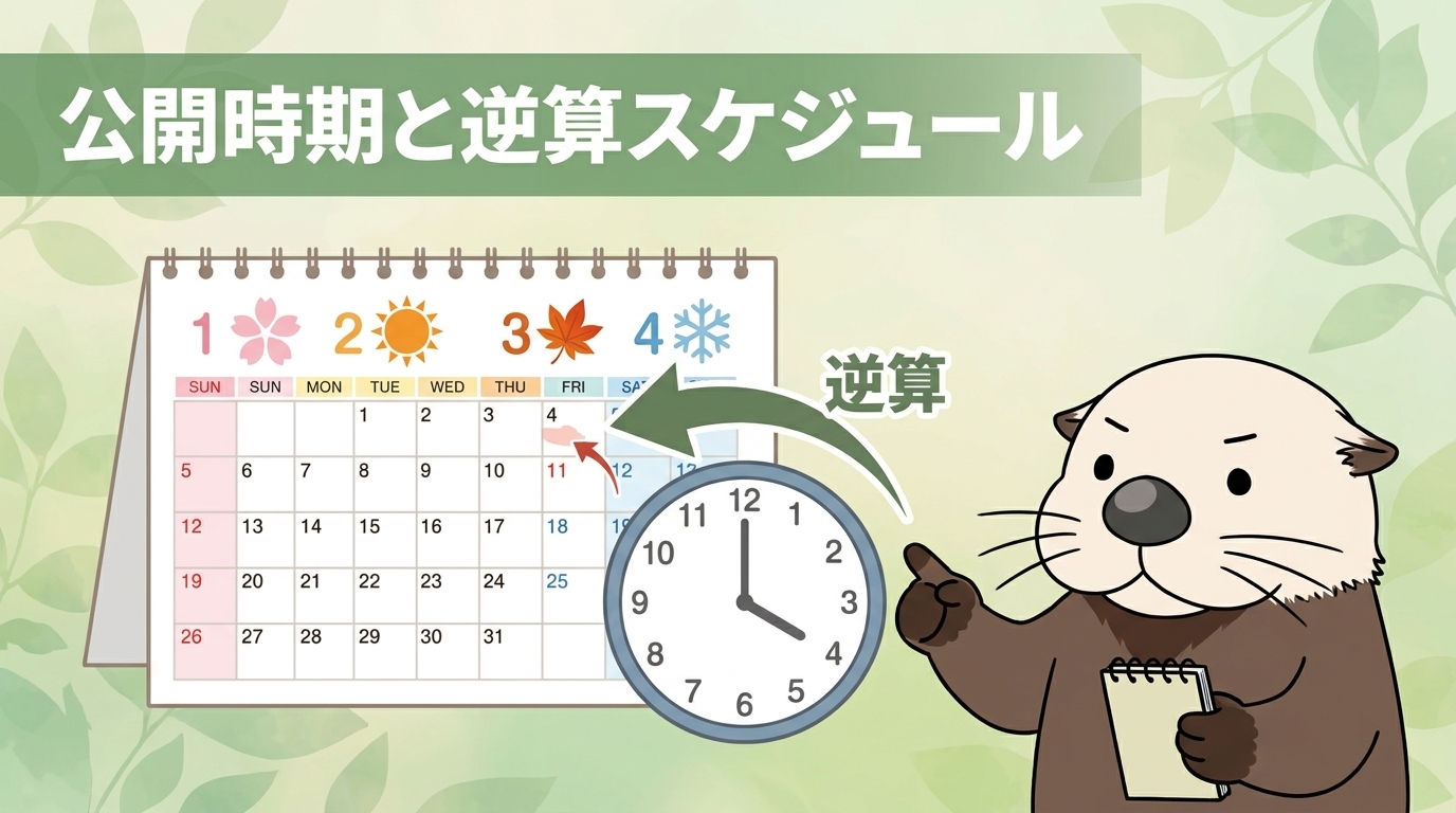 季節キーワードの公開時期と逆算スケジュールを表す見出し画像