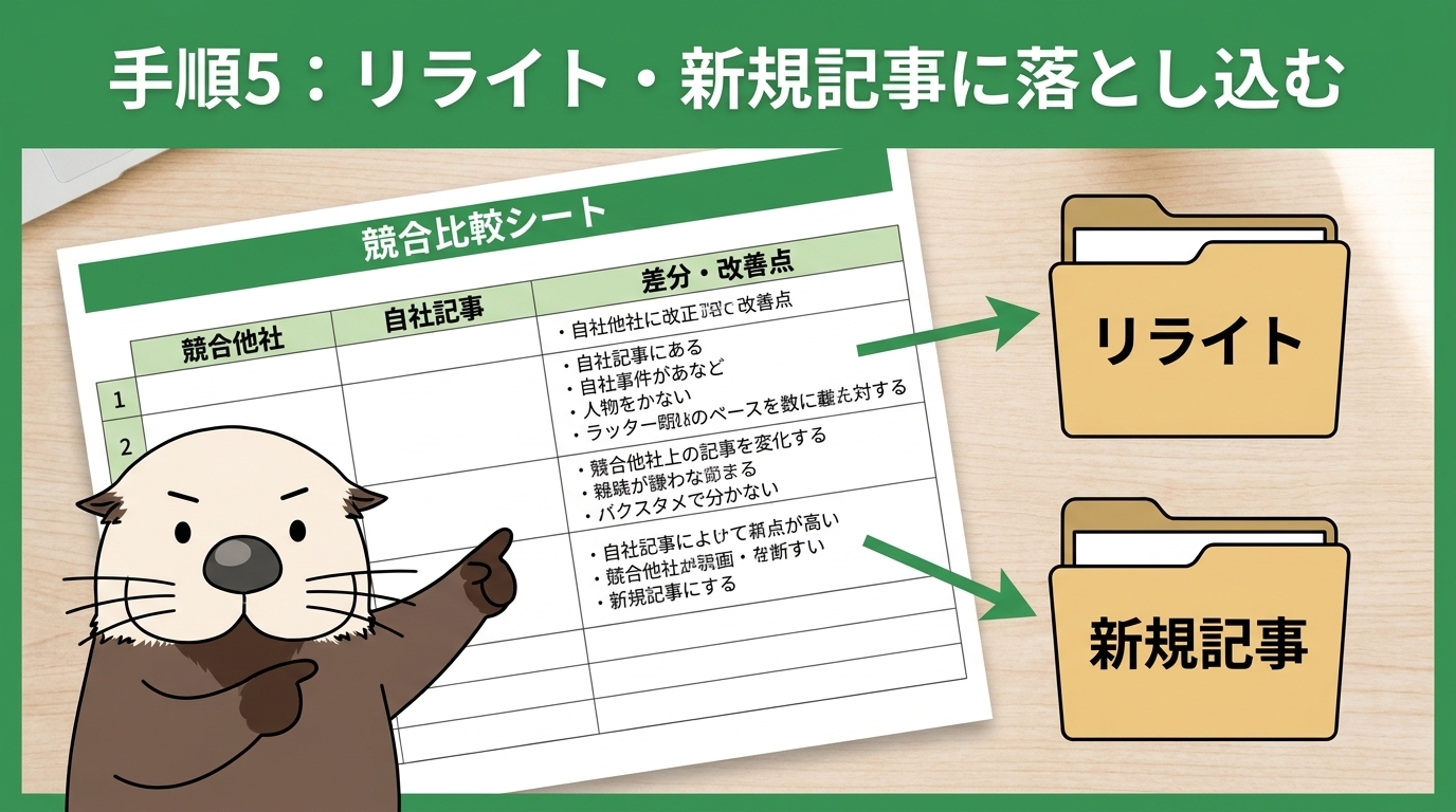 手順5：差分を表にしてリライト・新規記事に落とし込む