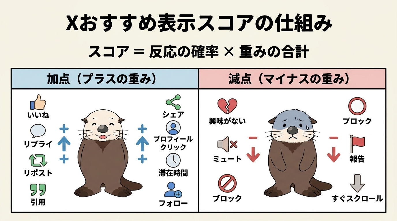 Xアルゴリズムで加点される反応と減点される反応